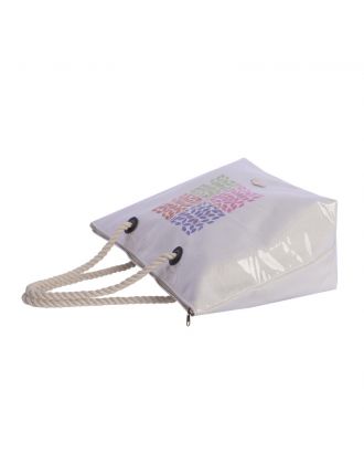 Bolso de playa blanco con cuadrados animal print